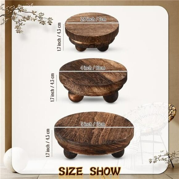 Wood Pedestal Risers Set Rustic Round Mini Stands Tiered Tray Farmhouse Decor - Picture 2 of 8